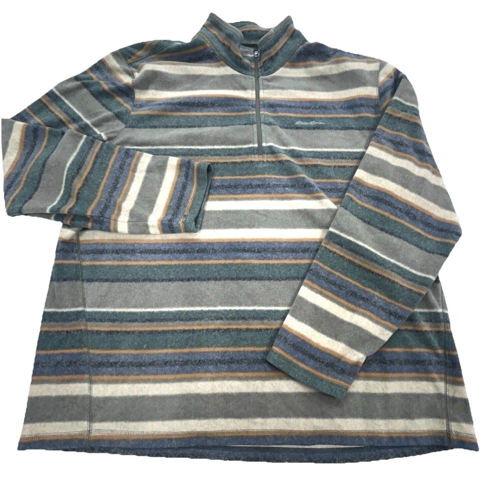 Eddie Bauer Sweater Men XXL 2XL Fleece Pullover Jacket Green Brown Striped